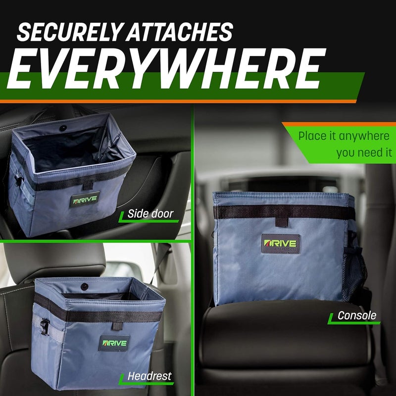 Drive Auto Products مجموعة سلة مهملات السيارة وحقيبة القمامة من DRIVE AUTO PRODUCTS - حاوية محكمة الإغلاق مع غطاء - XL، أسود - Image 4