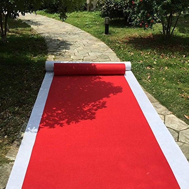 HUAHOO Red Aisle Runners Wedding Accessories Aisle Runner Carpet Rugs for Step and Repeat Display, Ceremony Parties and Events Indoor or Outdoor Decoration 24 Inch Wide x 30 feet Long - Image 2
