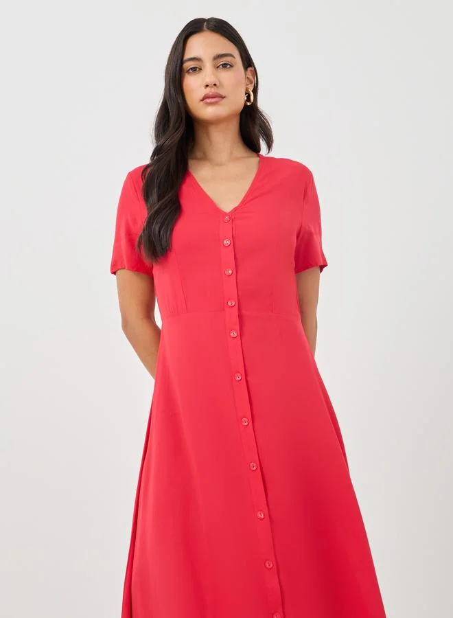 Styli Button Front Midi Dress