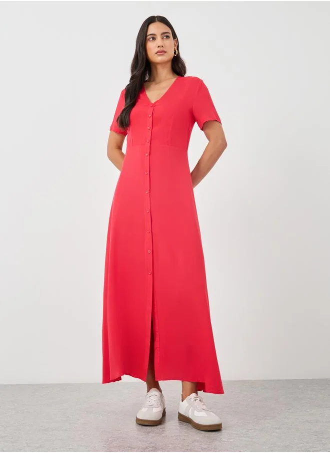 ستايلي Styli Solid Short Sleeves A-Line Maxi Dress