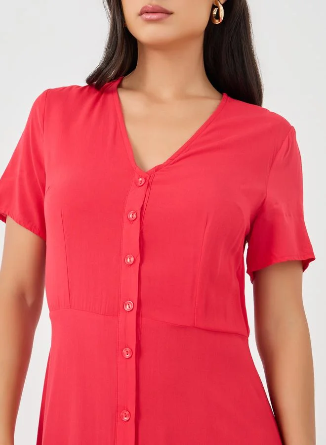 Styli Button Front Midi Dress