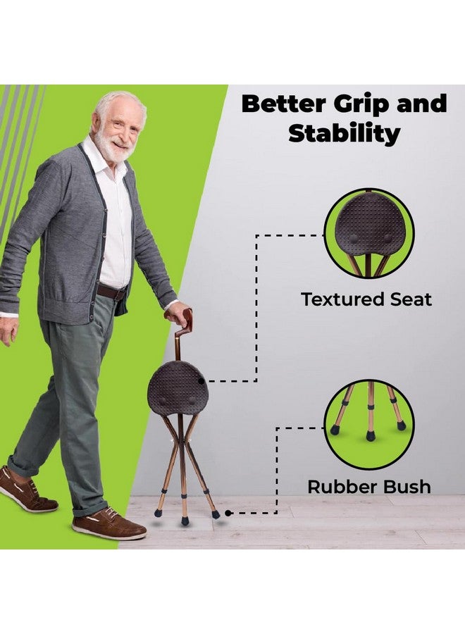 Rehamo Rehamo Walking Stick with Folding Seat/Chair/Stool & Anti Slip Rubber Bush, Adjustable Height Cane with Tri-Pad Base & Built-in Seat | 2 in 1 Aluminium Folding Walking Stick Seat with 1 Year Warranty  - Image 2