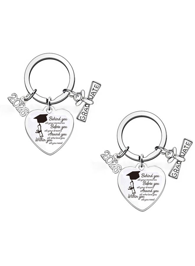 2Pcs Graduation Keychain Unique Class of 2026 Key Chains Stainless Steel Keyring Funny Grad Student Gifts from Teacher - Image 1