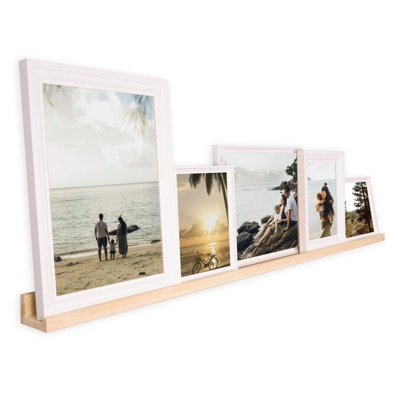 Rustic State Ted 60 Wall Mount Narrow Extra Long Picture Ledge Photo Frame Display Wooden Floating Shelves for Living Room Office Kitchen Bedroom Bathroom Stainable Natural Color