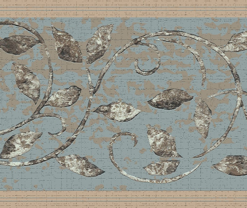 Dundee Deco Wallpaper Border Peel and Stick DDAZBD9085 Damask Gold Brown Grey Scrolls Leaves Wall Border Retro Design 15 ft x 7 in 457m x 1778cm Self Adhesive