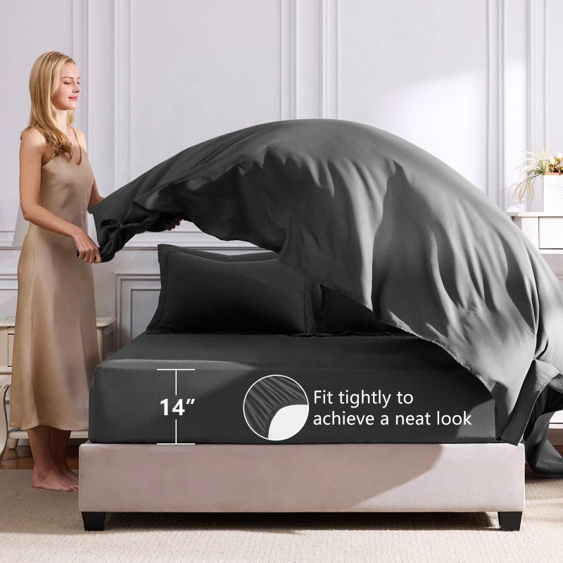 CozyLux King Size Comforter Set Dark Grey - 7 Pieces Bed in a Bag King, Luxury Soft Bed Set for All Seasons, Bedding Set with Down Alternative Comforter, Sheets, Pillowcases & Shams - Image 5