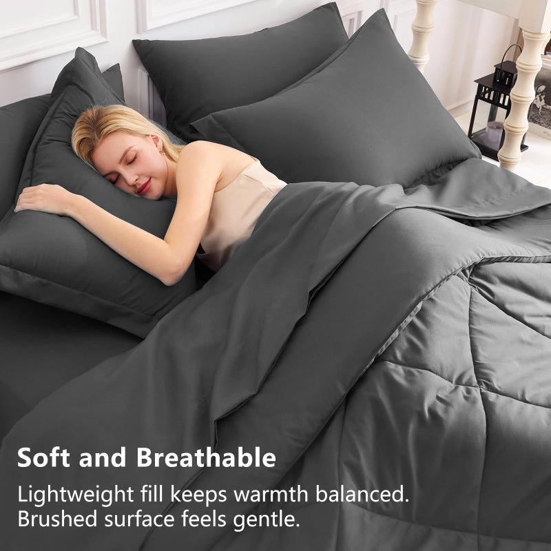 CozyLux King Size Comforter Set Dark Grey - 7 Pieces Bed in a Bag King, Luxury Soft Bed Set for All Seasons, Bedding Set with Down Alternative Comforter, Sheets, Pillowcases & Shams - Image 3