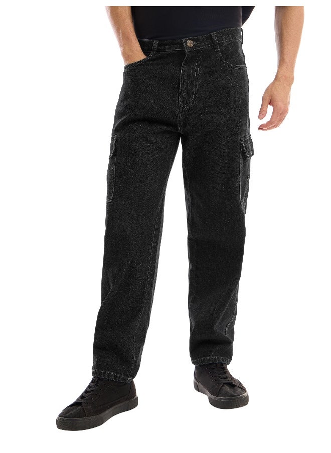Beyoung - Dark Grey Denim Cargo Pants For Men - Image 1