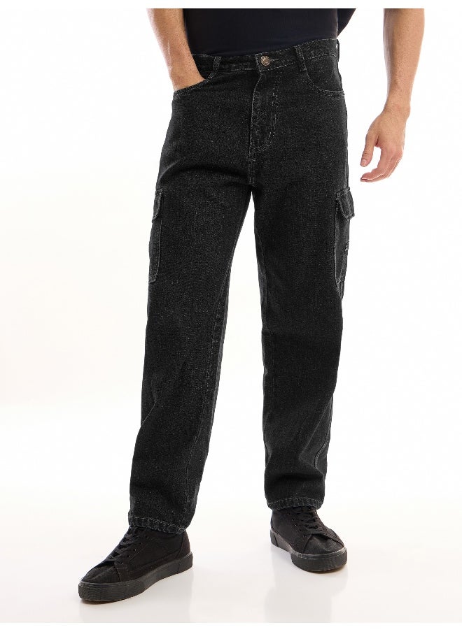 Beyoung - Dark Grey Denim Cargo Pants For Men - Image 1