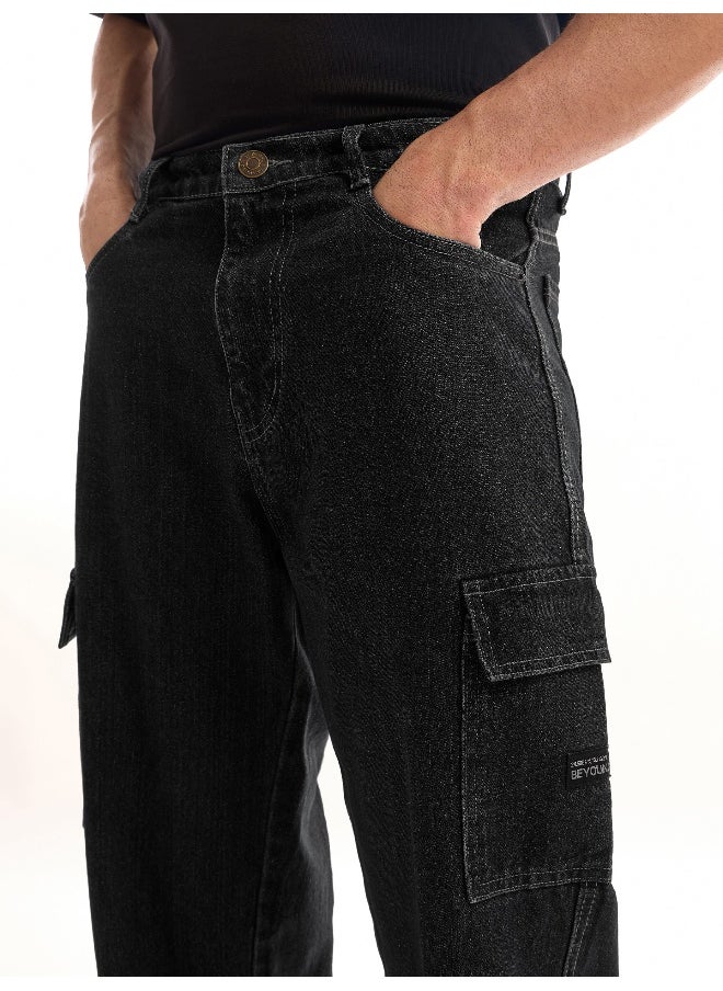 Beyoung - Dark Grey Denim Cargo Pants For Men - Image 1