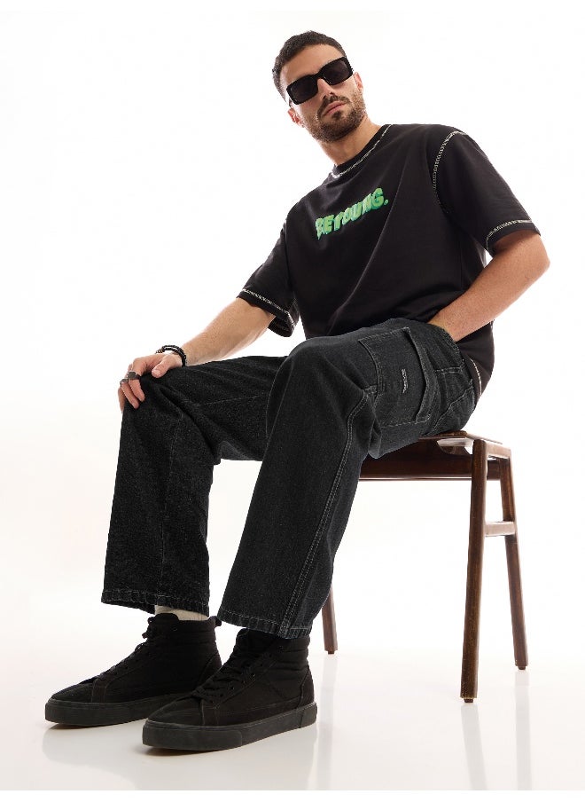 Beyoung - Dark Grey Denim Cargo Pants For Men - Image 1