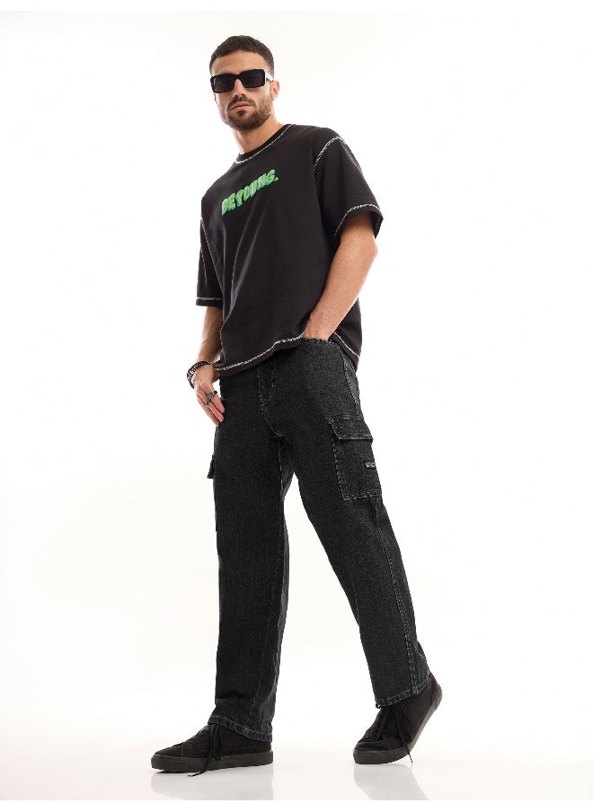 Beyoung - Dark Grey Denim Cargo Pants For Men - Image 1
