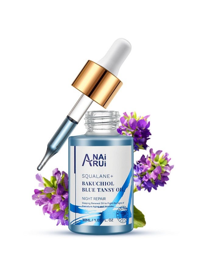 ANAI RUI Bakuchiol Blue Tansy Night-Repair Facial Oil Natural Retinol Alternative + Squalane Jojoba, For Deep Wrinkles & Fine Lines Soothing,Calm & Soothe Redness,Hydrating, Balancing, 1 Fl.Oz - Image 1