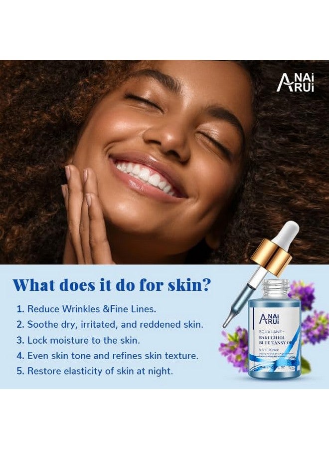 ANAI RUI Bakuchiol Blue Tansy Night-Repair Facial Oil Natural Retinol Alternative + Squalane Jojoba, For Deep Wrinkles & Fine Lines Soothing,Calm & Soothe Redness,Hydrating, Balancing, 1 Fl.Oz - Image 2