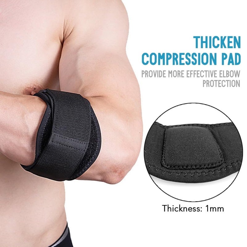 Elbow Brace for Tendonitis Relief for Men and Women, Golf Tennis Elbow Protector, Forearm Support Strap, Black, 1p One Size Adjustable - Image 2
