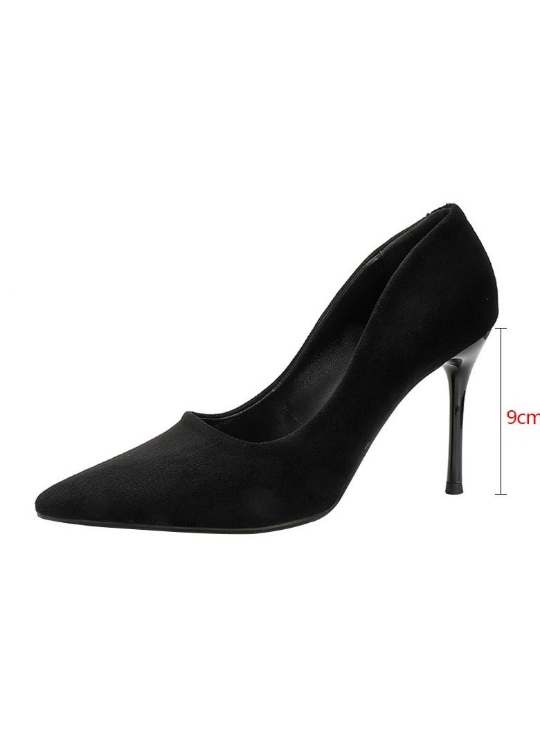 Shougu New Queen Style Versatile Leather Heels With Fine Heels 9CM 