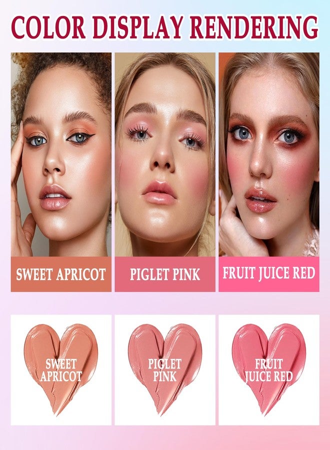 XMXueMei 3 Colors Blush Stick with Makeup Sponges,Matte Solid Cream Blush,Multi-Use Blush Stick for Cheeks,Lips and Eye,High Pigmented Makeup Sticks Set A1 - Image 2