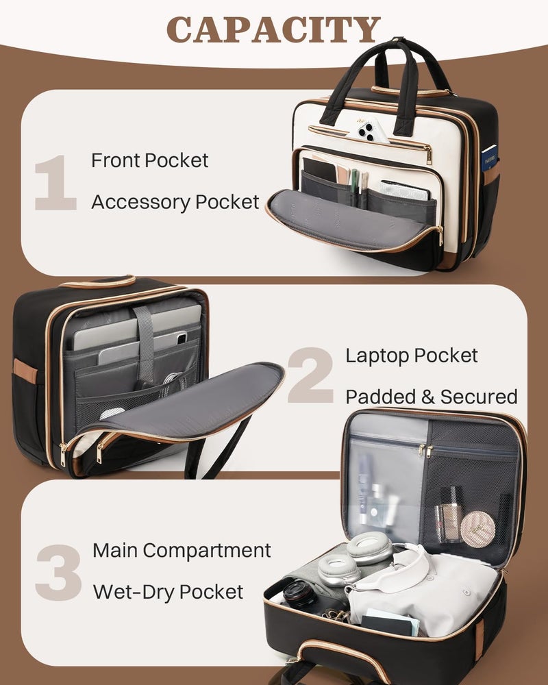 AUROTIER Rolling Puffer Laptop Bag, Rolling Briefcase for Women, Wheeled 16 Inch Computer Bag, Water Resistant Stylish Overnight Underseat Carry On Luggage with Wheels for Work Travel Business, Beige Brown - Image 3