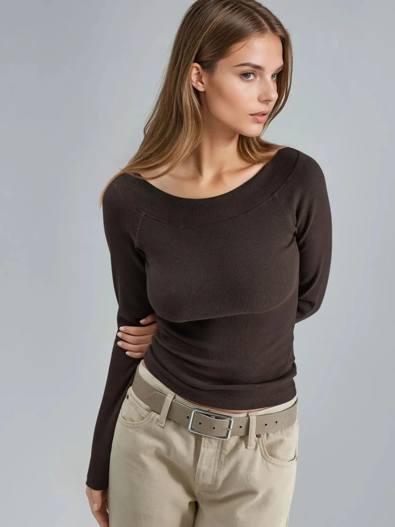 Busem BUSEM Slim Fit Ribbed Boat Neck Blouse