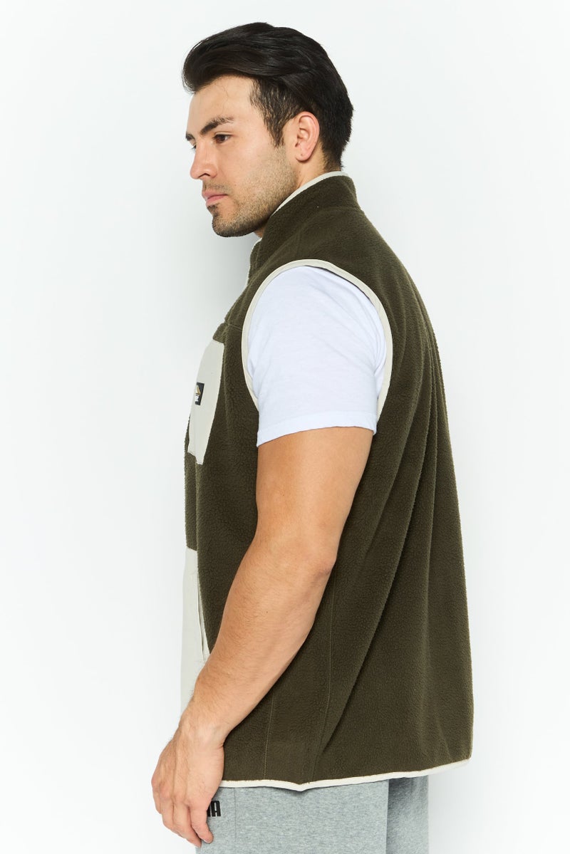 Hurley Men Brand Logo Full Zip Vests, Green - Image 4