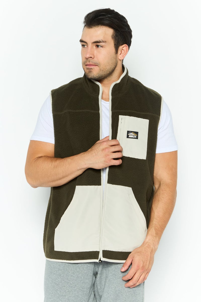 Hurley Men Brand Logo Full Zip Vests, Green - Image 1