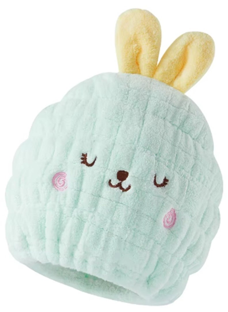 Generic Cute Animal Pattern Hair-Dry Hat, Pull Over Design, Elasticity Adjustable, fleece hat, Quickly Dries Hair (blue bunny) 