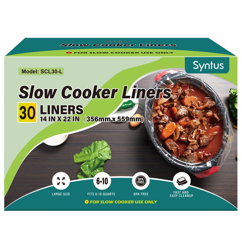 Syntus Syntus Slow Cooker Liners 30 Count Cooking Bags Extra Large Size Disposable Pot Liners Plastic Bags Fit 6QT to 10QT for Slow Cooker Cooking Trays 14x 22 30 Liners