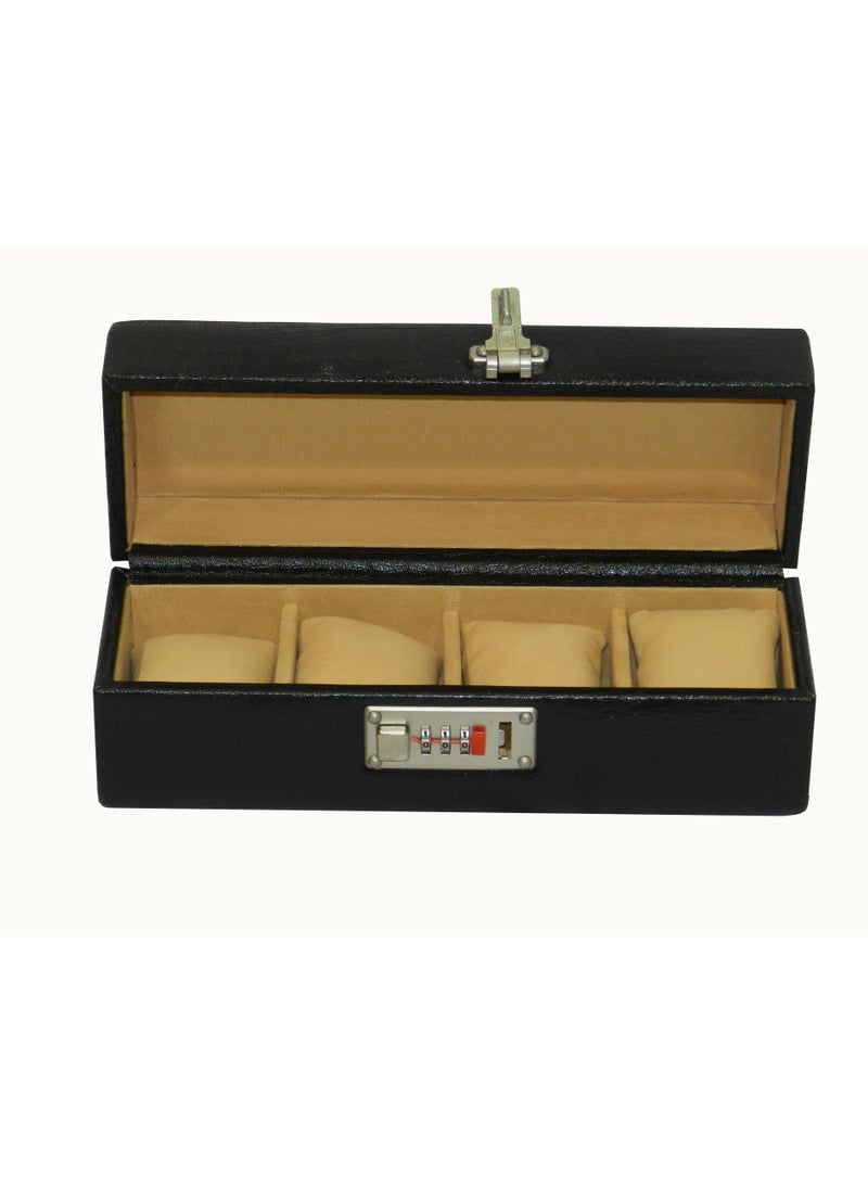 LAVERI LEATHER صندوق ساعات لافيري للرجال والنساء (04 فتحات)، علبة ساعات جلدية فاخرة مع وسادة قابلة للإزالة - Image 1