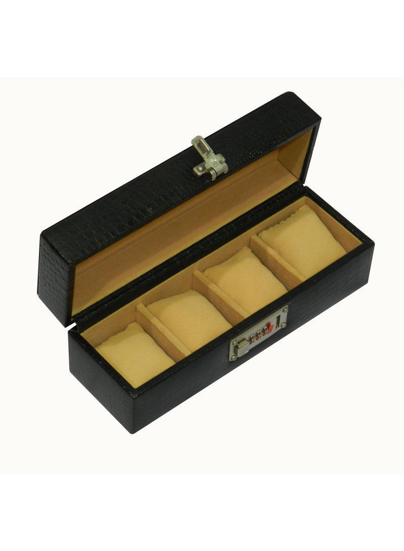 LAVERI LEATHER صندوق ساعات لافيري للرجال والنساء (04 فتحات)، علبة ساعات جلدية فاخرة مع وسادة قابلة للإزالة - Image 3