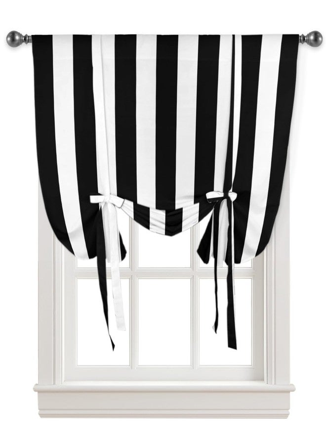 YOKOU Bow Look Tie Up Balloon Curtain, Black and White Stripes Adjustable Rod Pocket Window Shades Drape for Living Room, Bedroom，Kitchen 1 pcs 34 x45 inch - Image 1