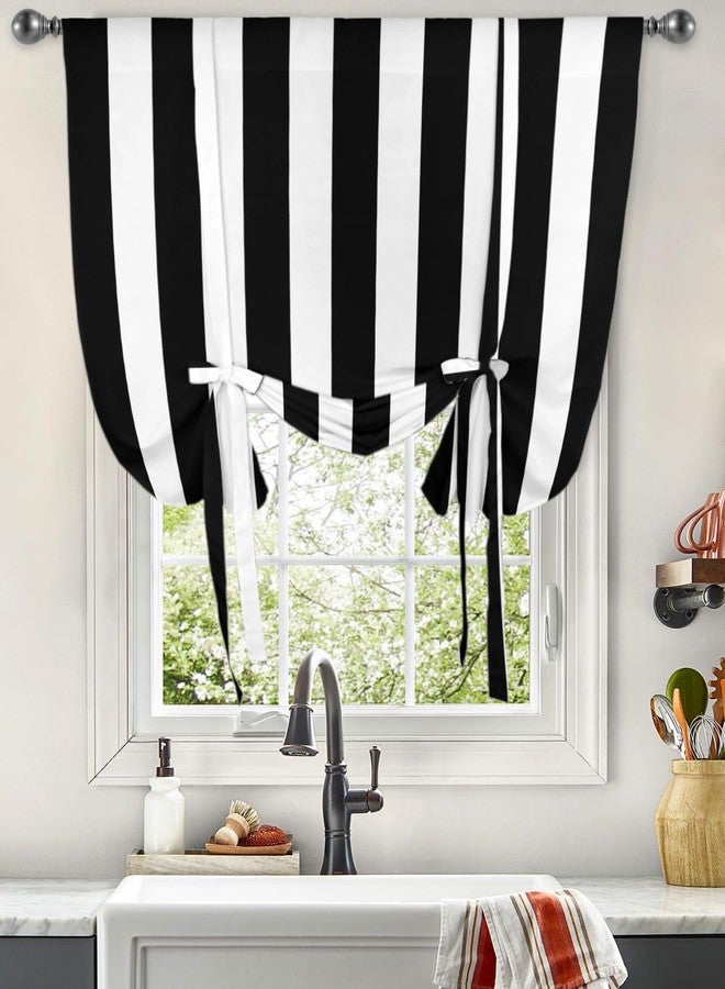 YOKOU Bow Look Tie Up Balloon Curtain, Black and White Stripes Adjustable Rod Pocket Window Shades Drape for Living Room, Bedroom，Kitchen 1 pcs 34 x45 inch - Image 3