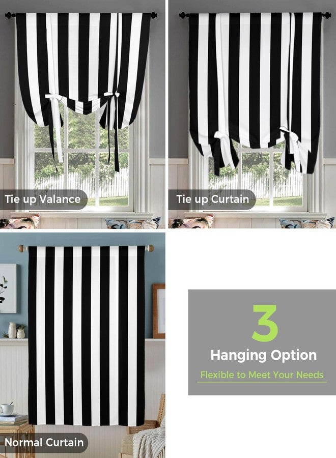 YOKOU Bow Look Tie Up Balloon Curtain, Black and White Stripes Adjustable Rod Pocket Window Shades Drape for Living Room, Bedroom，Kitchen 1 pcs 34 x45 inch - Image 4