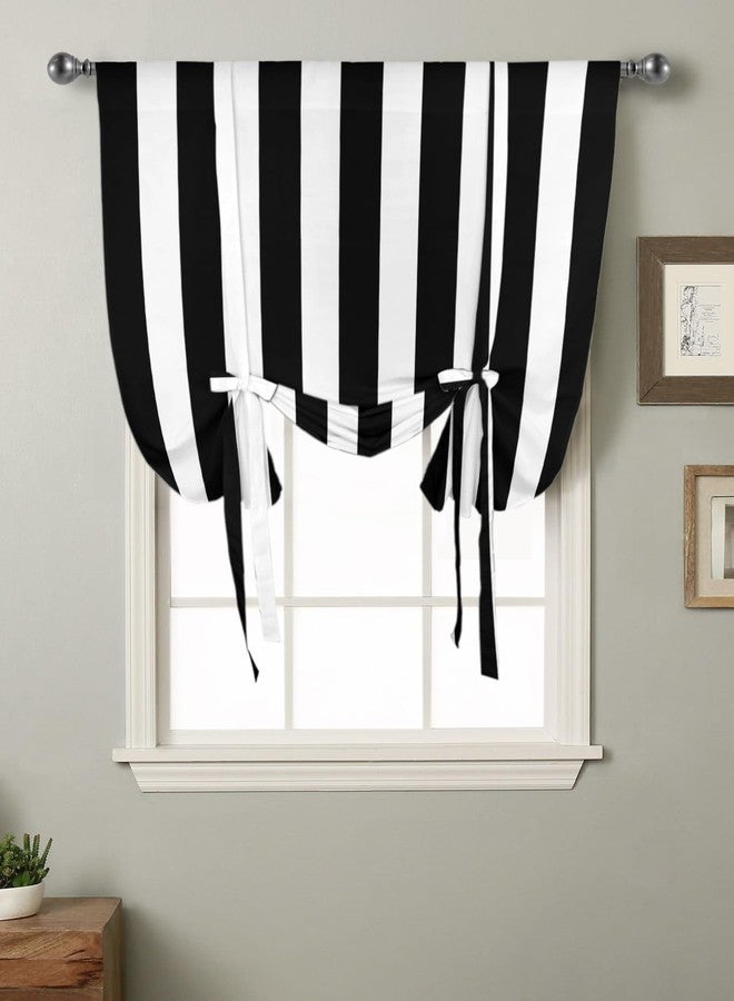 YOKOU Bow Look Tie Up Balloon Curtain, Black and White Stripes Adjustable Rod Pocket Window Shades Drape for Living Room, Bedroom，Kitchen 1 pcs 34 x45 inch - Image 2