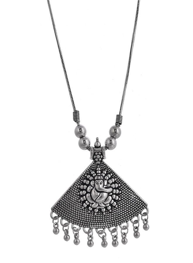 Naman Arts Oxidised Fan Shaped Tribal Pendant Necklace for Women | Antique Semicircle Boho Charm | Pure Brass Lightweight Ethnic Chain Necklace - Image 1