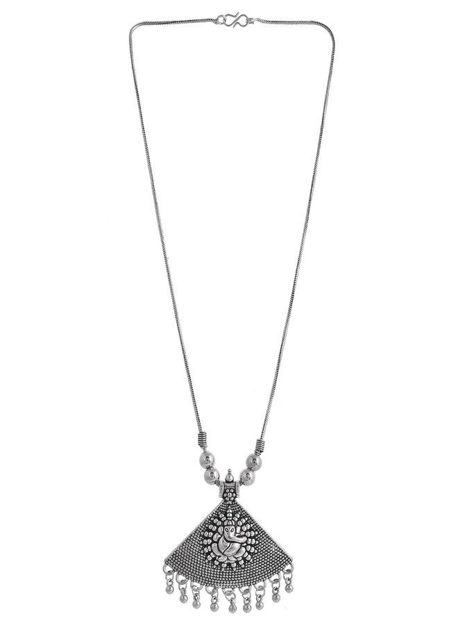 Naman Arts Oxidised Fan Shaped Tribal Pendant Necklace for Women | Antique Semicircle Boho Charm | Pure Brass Lightweight Ethnic Chain Necklace - Image 2