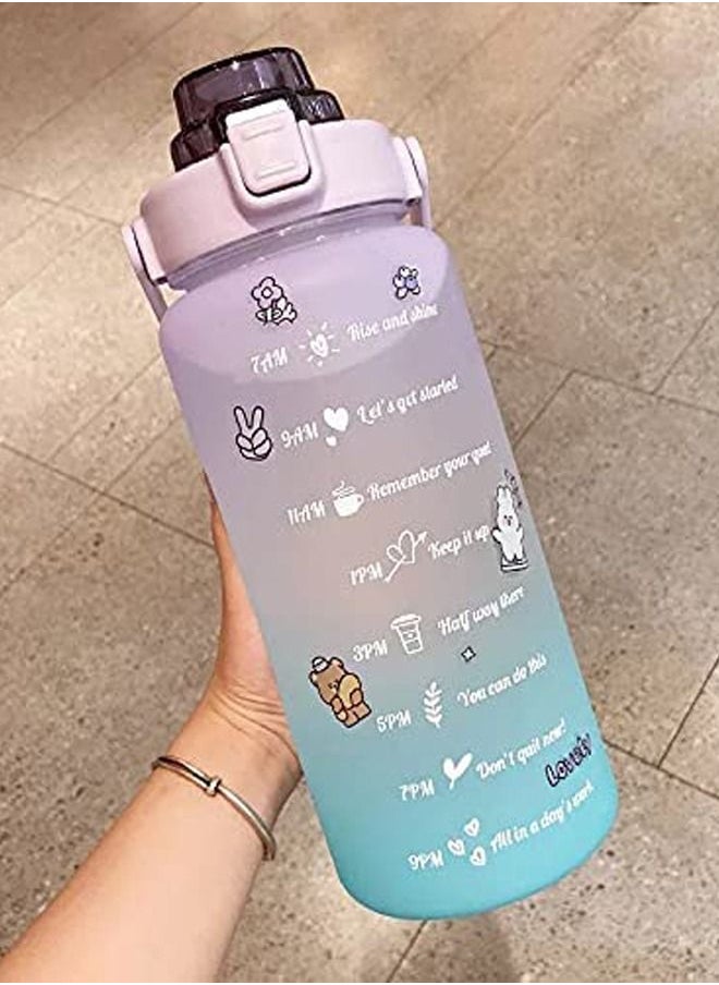 LIMOS Large 2L Motivational Water Bottle with Time Marker & Straw  - Image 1