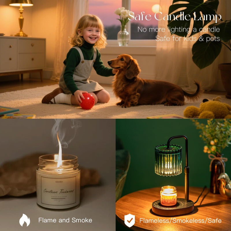 Candeldo Candle Warmer Lamp with Timer: Emerald Green Candle Warming Lamp with 2 Bulbs Height Adjustable Wax Melt Dimmable Bedroom Decor for Women - Image 5