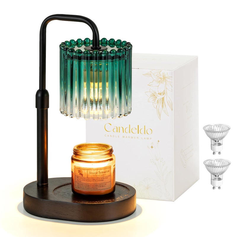 Candeldo Candle Warmer Lamp with Timer: Emerald Green Candle Warming Lamp with 2 Bulbs Height Adjustable Wax Melt Dimmable Bedroom Decor for Women - Image 1