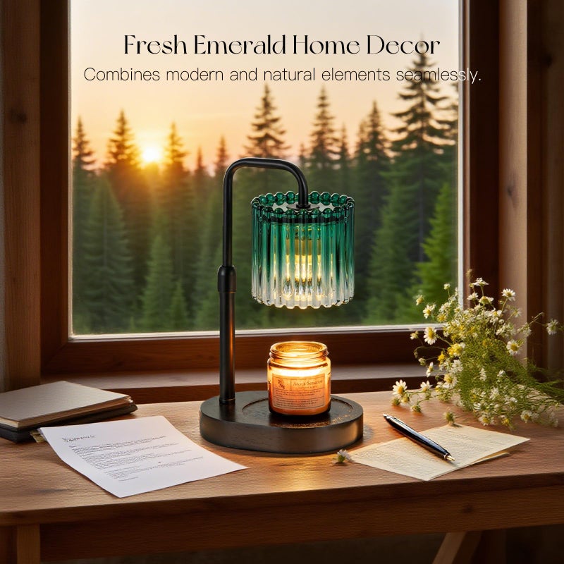 Candeldo Candle Warmer Lamp with Timer: Emerald Green Candle Warming Lamp with 2 Bulbs Height Adjustable Wax Melt Dimmable Bedroom Decor for Women - Image 3