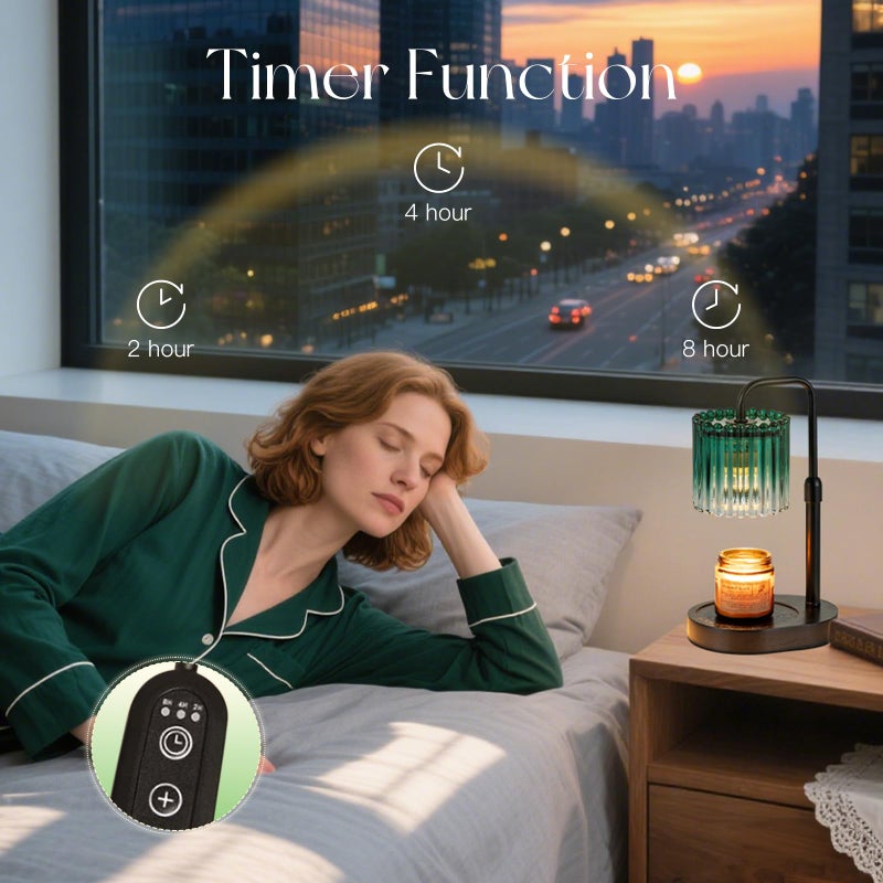 Candeldo Candle Warmer Lamp with Timer: Emerald Green Candle Warming Lamp with 2 Bulbs Height Adjustable Wax Melt Dimmable Bedroom Decor for Women - Image 4