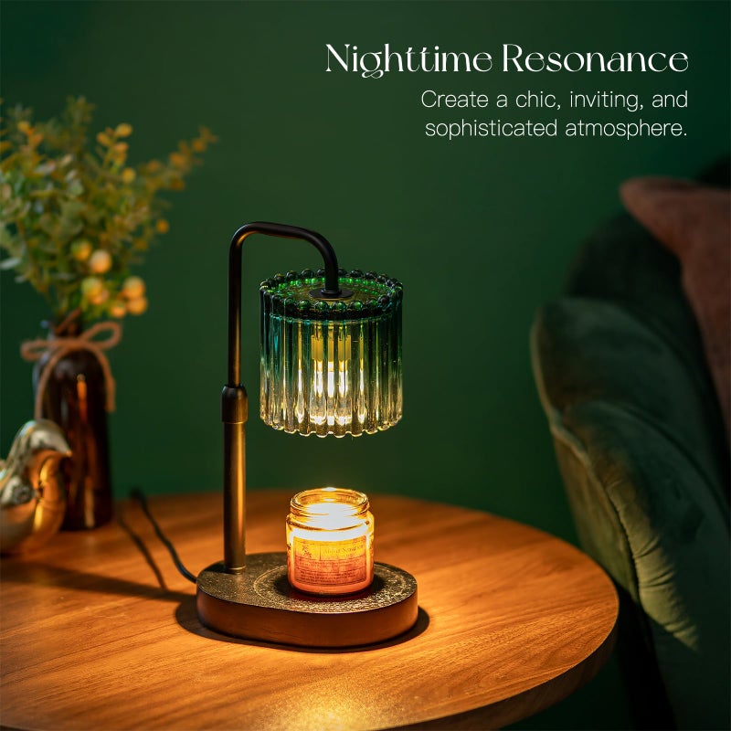 Candeldo Candle Warmer Lamp with Timer: Emerald Green Candle Warming Lamp with 2 Bulbs Height Adjustable Wax Melt Dimmable Bedroom Decor for Women - Image 2