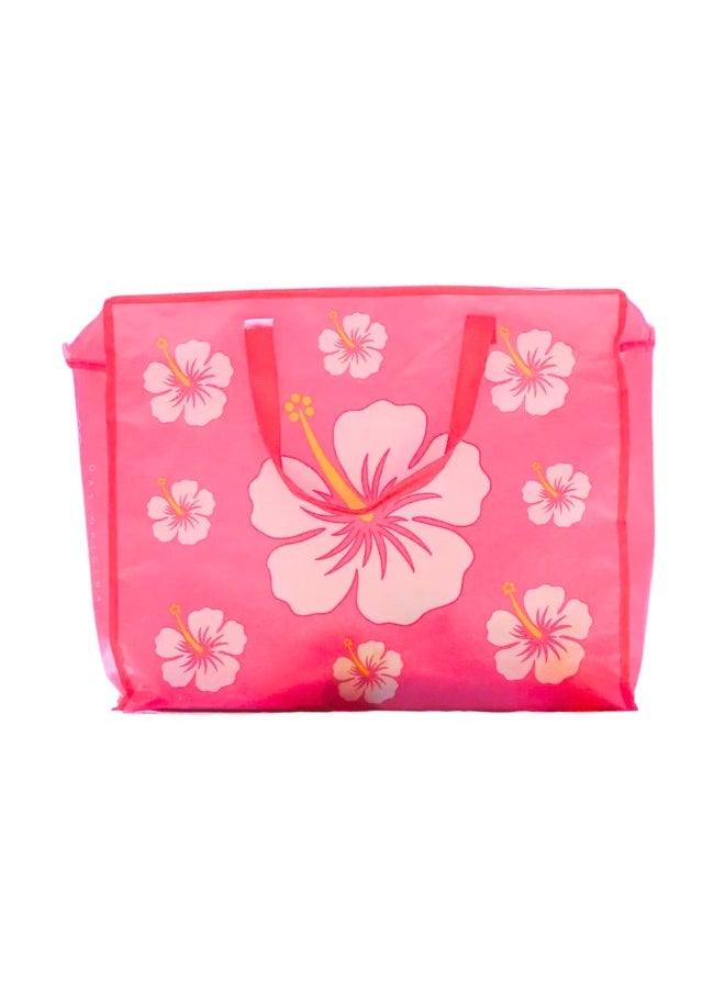 FREDS SWIM ACADEMY FREDS SWIM ACADEMY Hibiscus Flower Design Beach Bag-Pink-Large  - Image 1