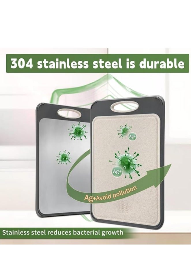 يوفان لوح القطع مزدوج الوجه، كبير الحجم 40 سم 27 سم، 304 لوح قطع الفولاذ المقاوم للصدأ للمطبخ، درجة الطعام، الفولاذ المقاوم للصدأ وقش القمح سهل التنظيف - Image 4