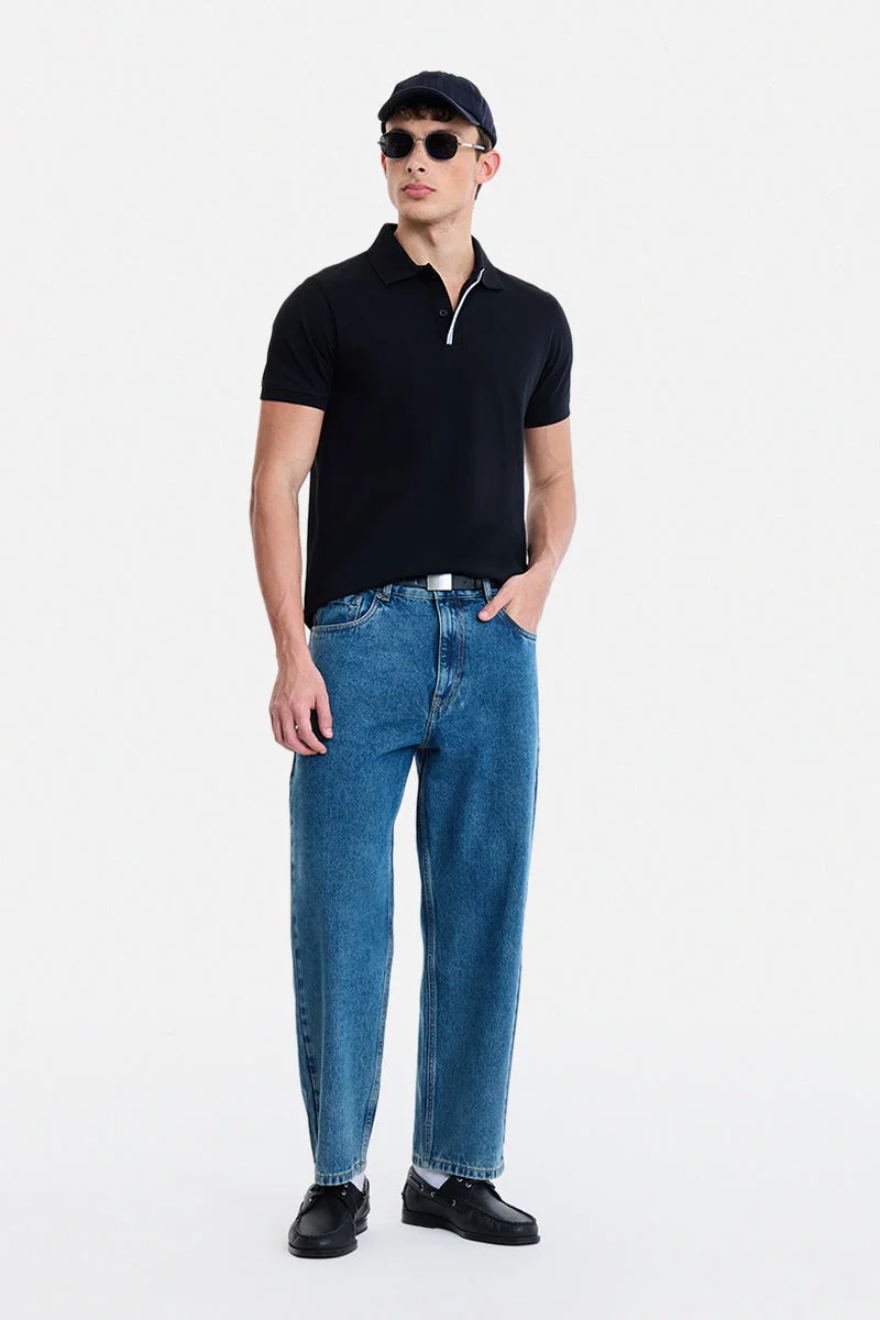 سنيتش Blue Solid Wide Leg Streetwear Jeans