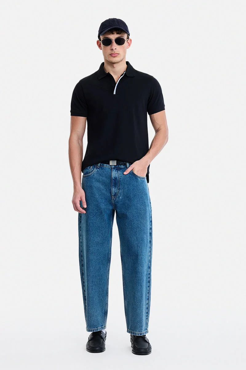 SNITCH Blue Blue Solid Wide Leg Streetwear Jeans for Men | Best Price UAE