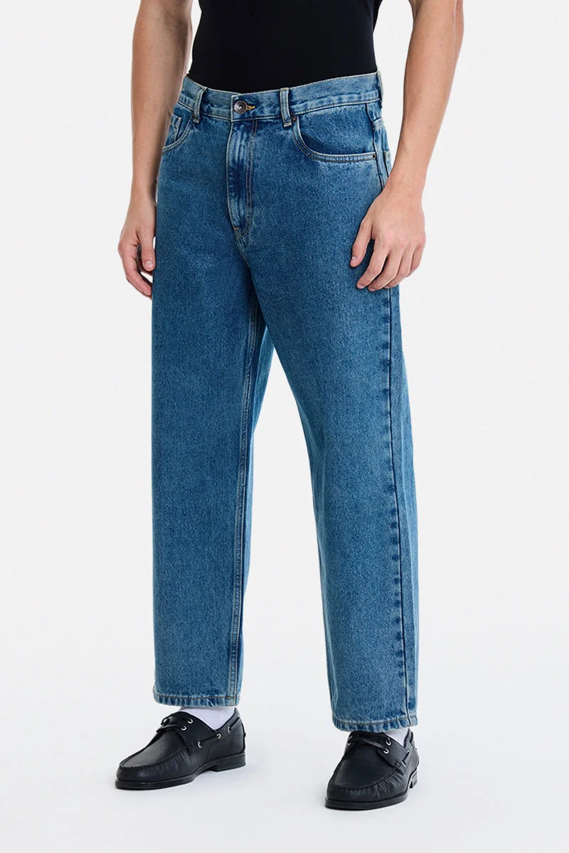 SNITCH Blue Blue Solid Wide Leg Streetwear Jeans for Men | Best Price UAE