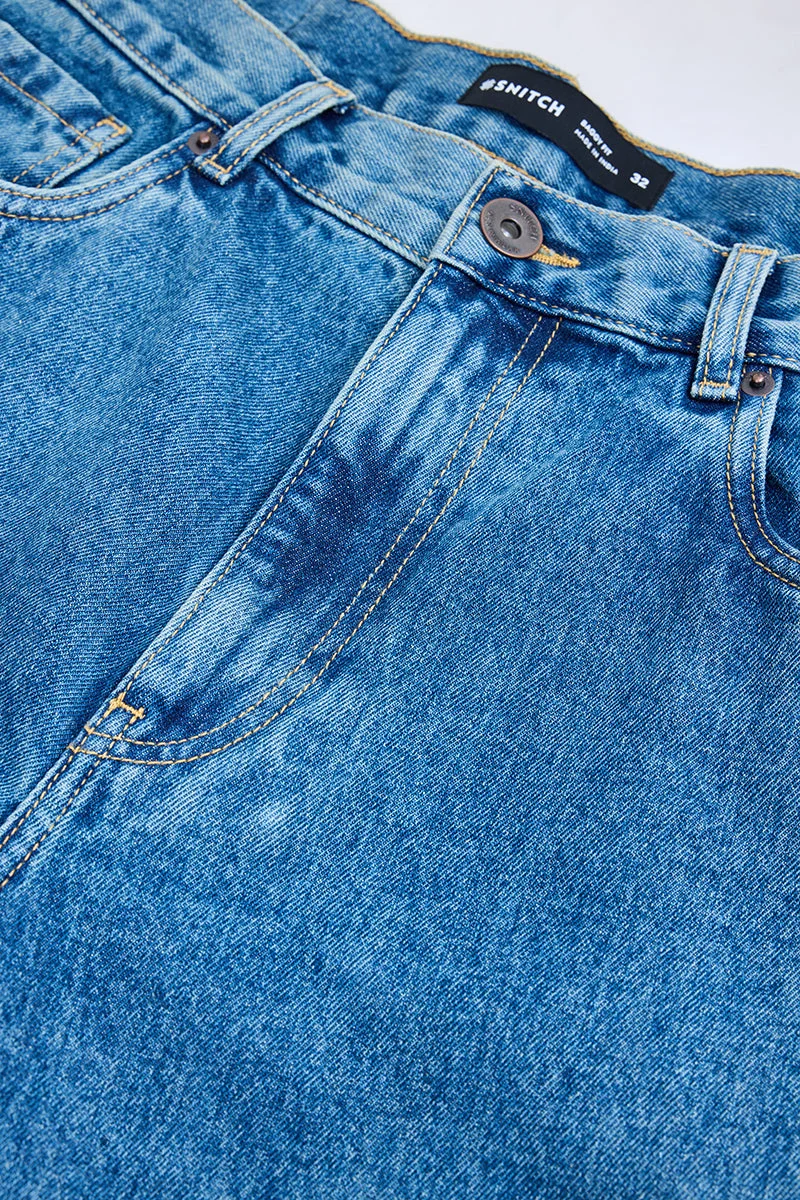 SNITCH Blue Blue Solid Wide Leg Streetwear Jeans for Men | Best Price UAE