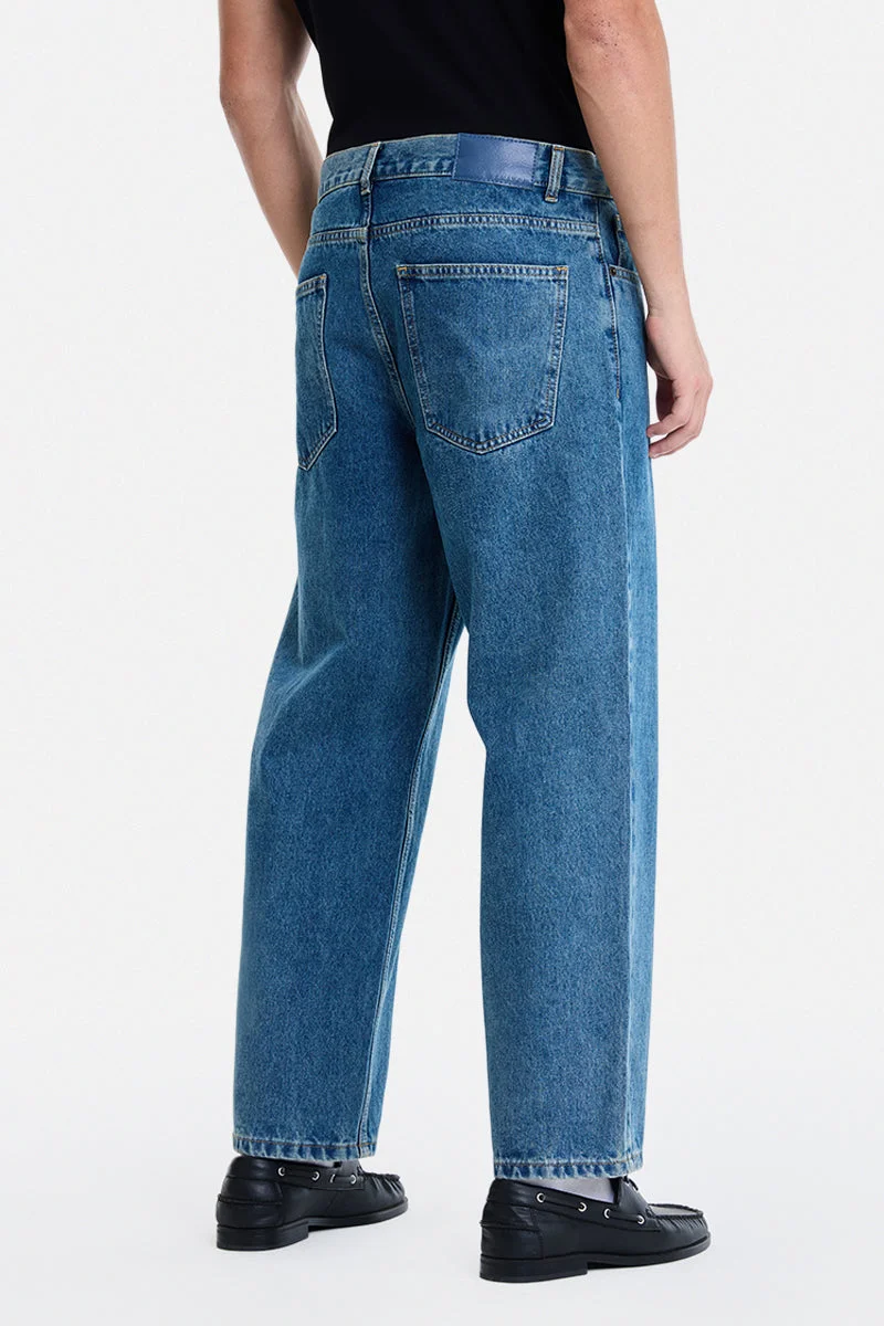 SNITCH Blue Blue Solid Wide Leg Streetwear Jeans for Men | Best Price UAE