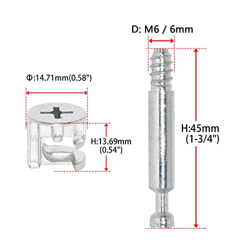 Flyshop 10 Sets SelfTapping Furniture Cabinet Connector Connecting Fittings 15 x 14mm Cam Lock with M6 Thread 45mm Length Dowel - Image 3