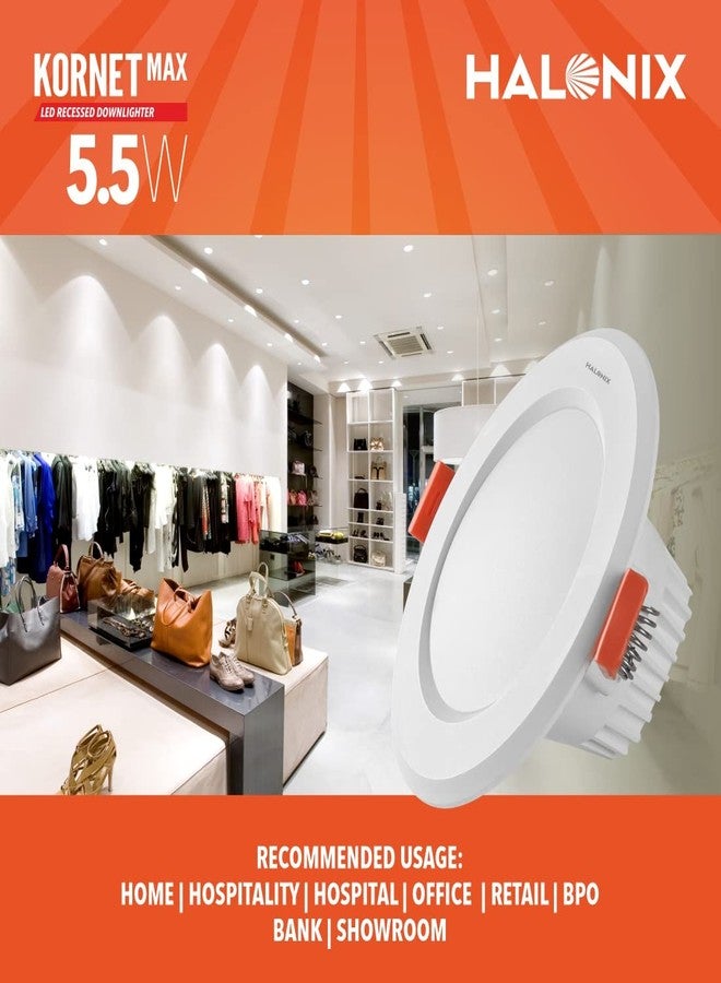 Halonix Kornet 5.5-Watt Concealed downlighter | Junction Box Downlighter | Cut Out- 3 inch | Surge Protection - Upto 4 KV (Pack of 1, White), Polycarbonate - Image 2